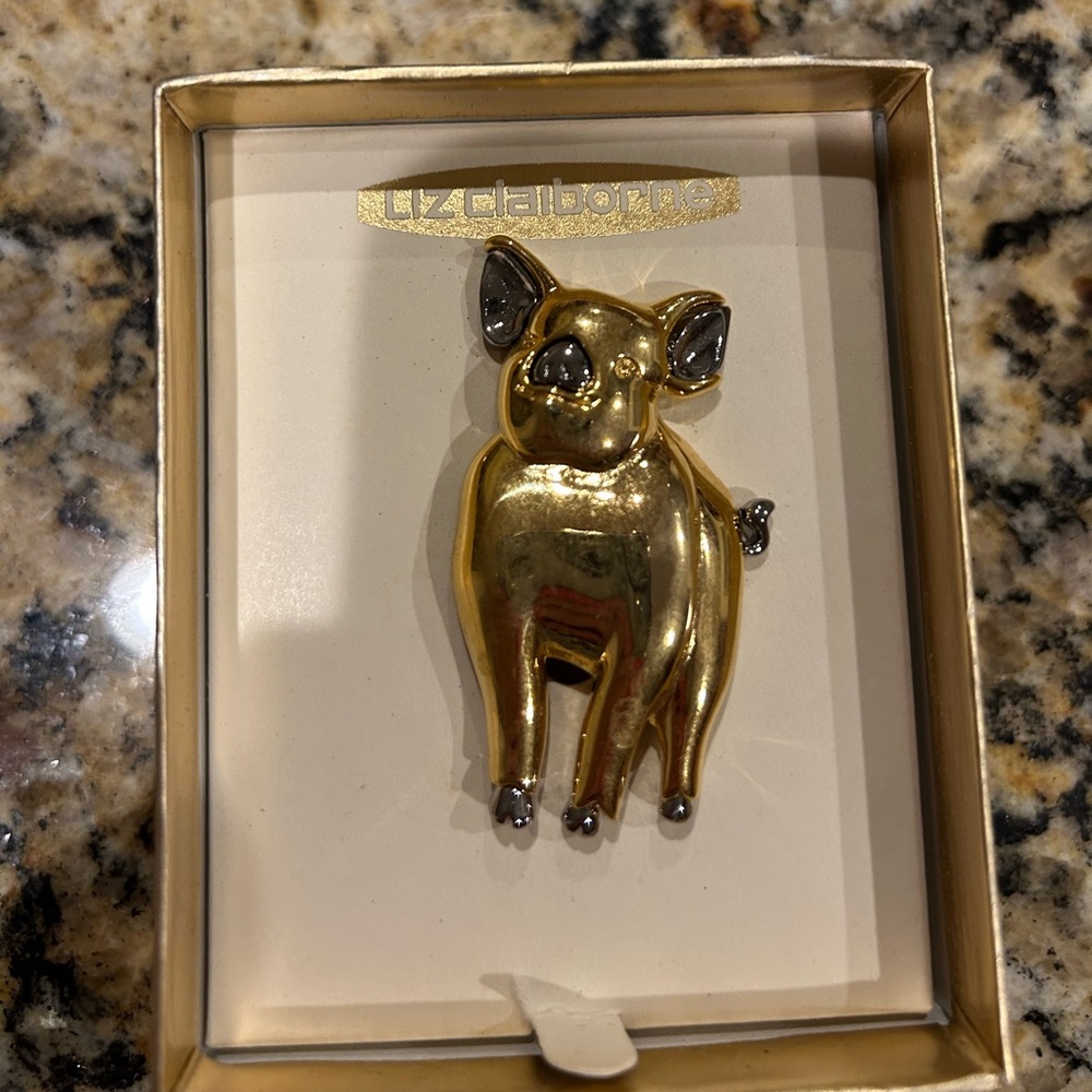 Liz Claiborne Gold and Silver Pig Brooch
